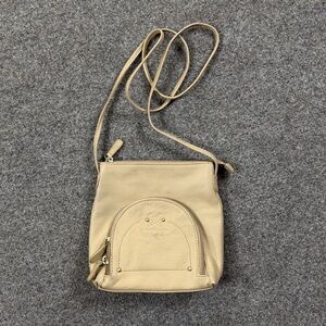 Vintage Stone Mountain Tan Cream Leather Small Crossbody Bag Zip Closure Western